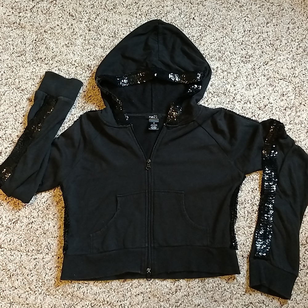 Rue21 zip sweatshirt with black sequins, size M